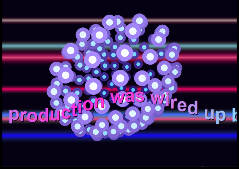 NeonAurora running: a cluster of glowing purple and cyan spheres over neon horizontal beams, with magenta scrolling text.